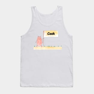 Cook. Profession, work, job. Cat shows a banner with the inscription. Watercolor illustration. A gift for a professional. Tank Top